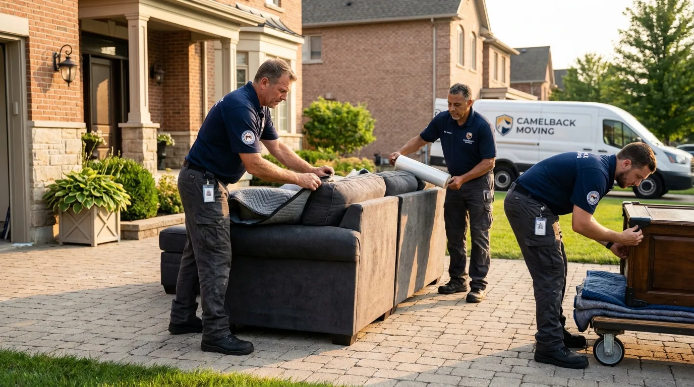 Large estate moving crew wrapping furniture in Granby, MO